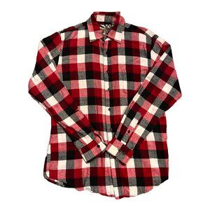 Men's Red Plaid Flannel Button Up Blue Crown Long Sleeve Size Medium